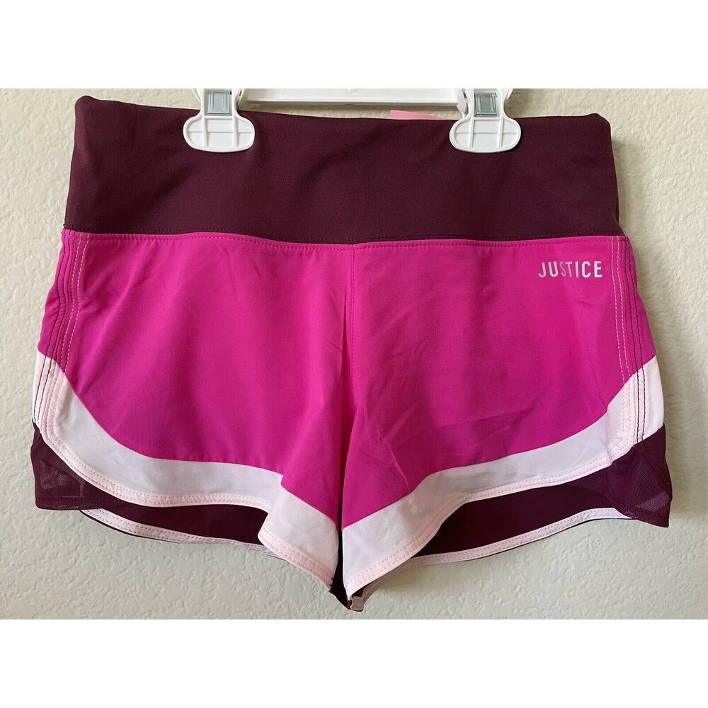 Justice Pink Burgundy Colorblock Girls’ Built In Liner Running Shorts Size 10